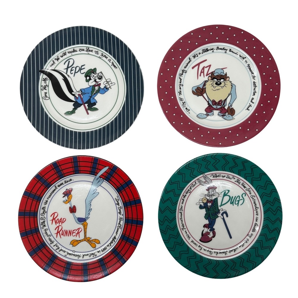 Vintage 1992 Warner Bros Studio Store Looney Tunes 8in Salad Plates Set of 4
